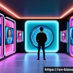 NFT를 통한 커스터마이징 서비스의 가능성 - A futuristic digital art gallery showcasing dynamic NFT avatars that evolve with user customization;...