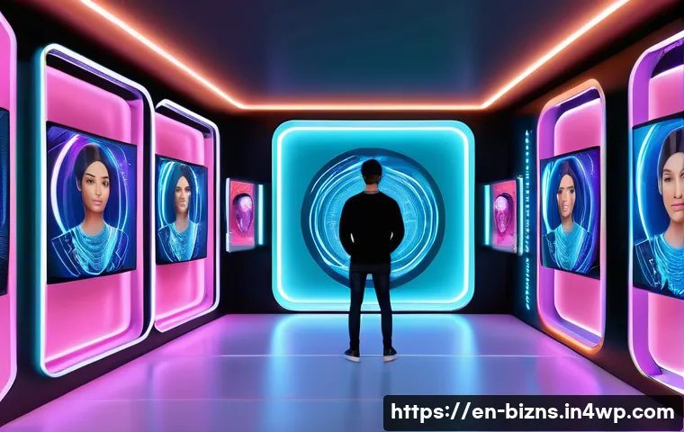 NFT를 통한 커스터마이징 서비스의 가능성 - A futuristic digital art gallery showcasing dynamic NFT avatars that evolve with user customization;...