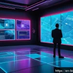 NFT로 수익 창출하기 위한 팁 - A futuristic digital art gallery showcasing diverse NFT collections, featuring holographic displays ...