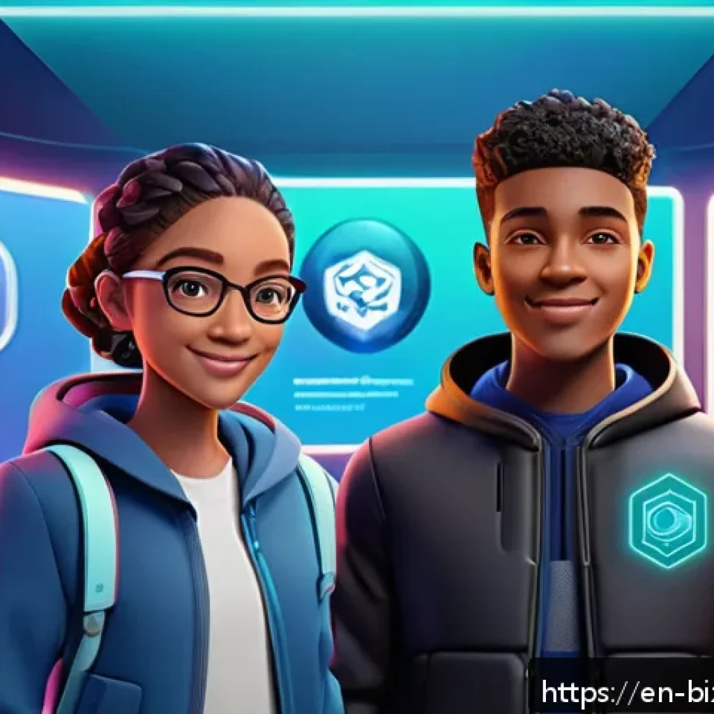 NFT 기반의 교육 콘텐츠 개발 방법 - A vibrant digital classroom scene featuring diverse students interacting with animated NFT avatars a...