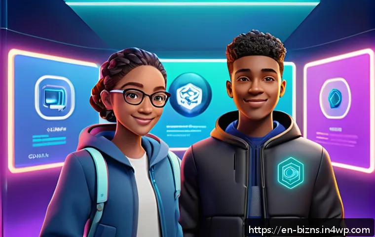 NFT 기반의 교육 콘텐츠 개발 방법 - A vibrant digital classroom scene featuring diverse students interacting with animated NFT avatars a...